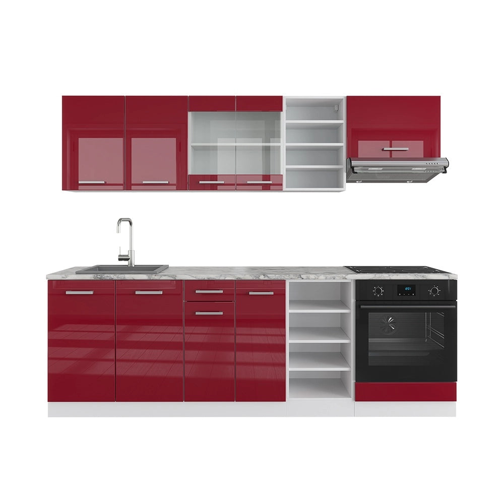 Cucina componibile R-Line Rosso lucido/Bianco 240 cm, PL Marmo Vicco
