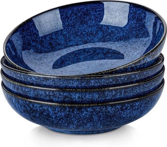 Set di piatti per zuppa da 4 - 1140 ml piatti per pasta - vaschetta per noodle - ciotole azzurre in ceramica