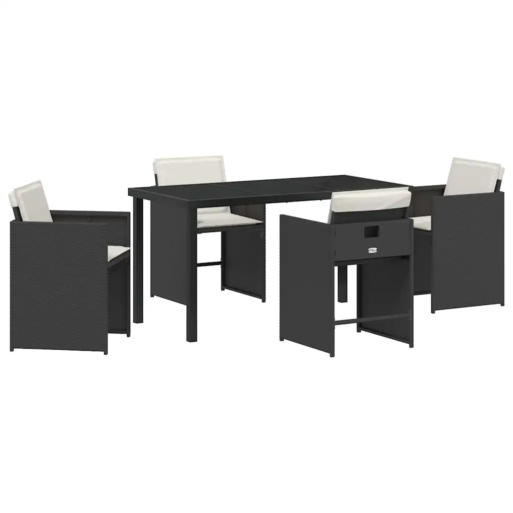 Set da Pranzo per Giardino 5 pcs Nero polyrattan