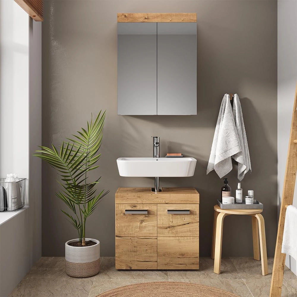 Specchio contenitore bagno Luna, Quercia Wotan, 60 x 77 cm, per montaggio a parete, combinabile con altri mobili Luna