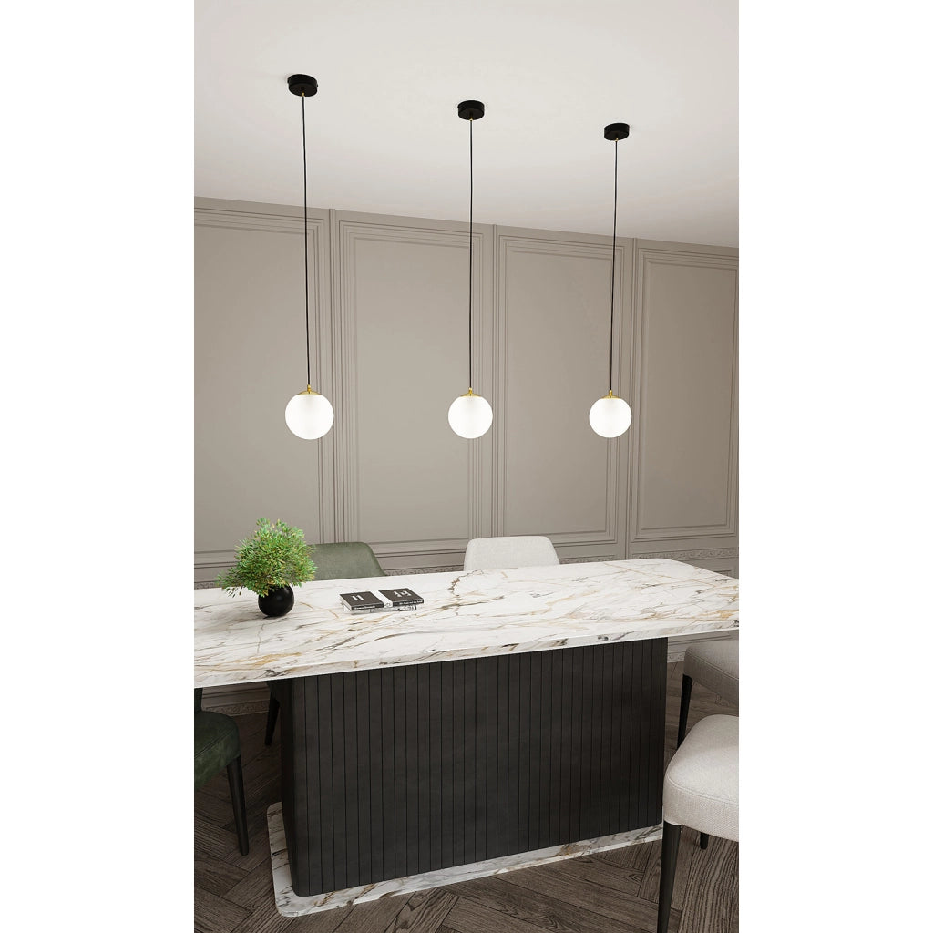 Sospensione Contemporanea Nuada 1 Luce In Acciaio Nero/Oro Sfera Vetro Bianco