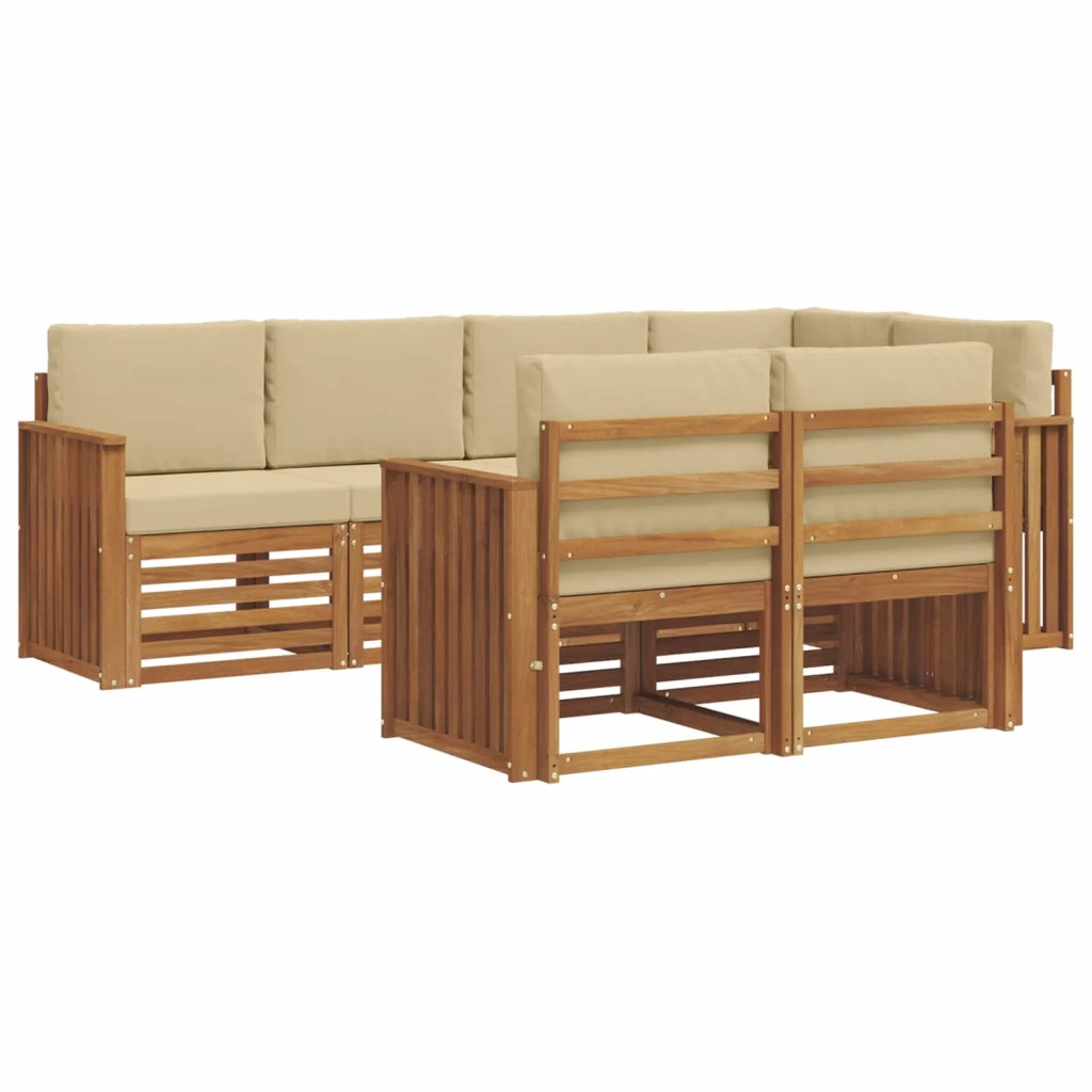 Set di divani da esterno 7 pz Naturale e Beige Poliestere 3374968