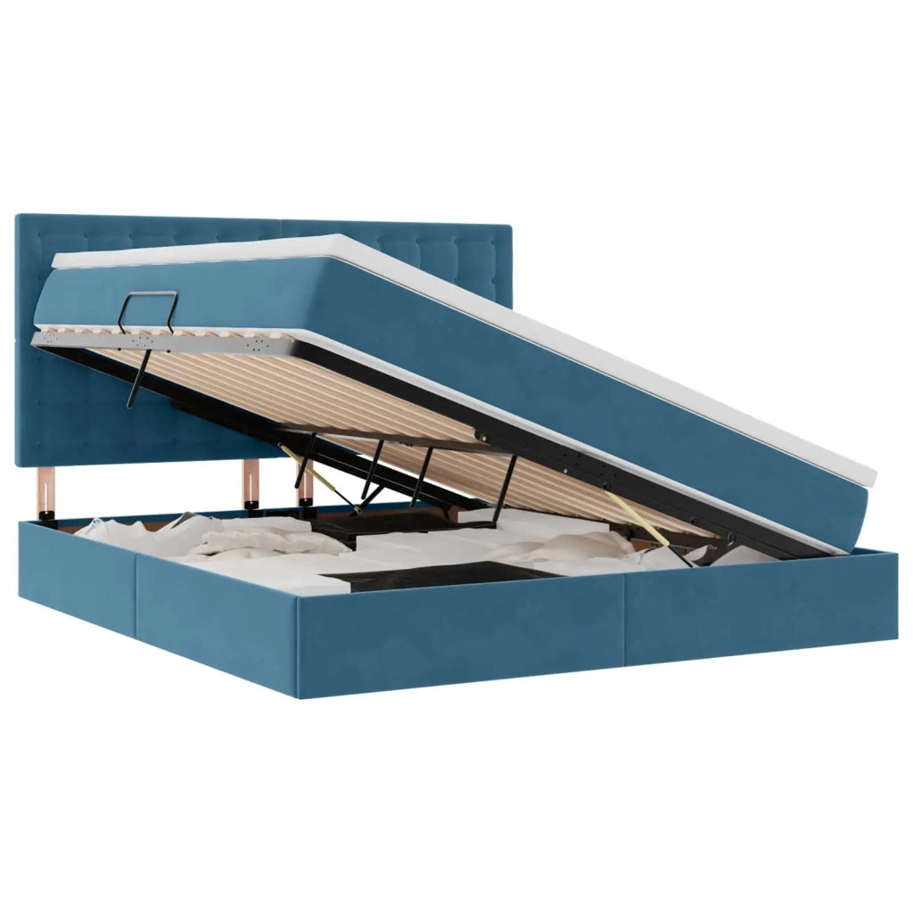 Letto con contenitore e materasso Blu Scuro 180 x 200 cm
