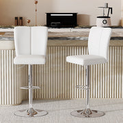 Sgabello da bar girevole a 360 gradi regolabile in altezza set di 2 con poggiapiedi in PU bianco e metallo argento