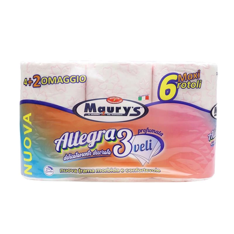 MAURY'S CARTA IGIENICA 6 MAXI ROTOLI 3 VELI COLORATA PROFUMATA
