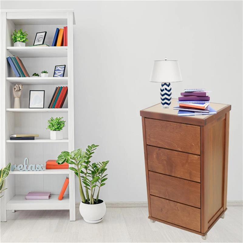 CASSETTIERA PRESTIGE NOCE IN FAGGIO MASSELLO 4 CASSETTI CON GUIDE METALLICHE TOP IN CERAMICA RUOTE IN PLASTICA GOMMATA PIROETTANTI