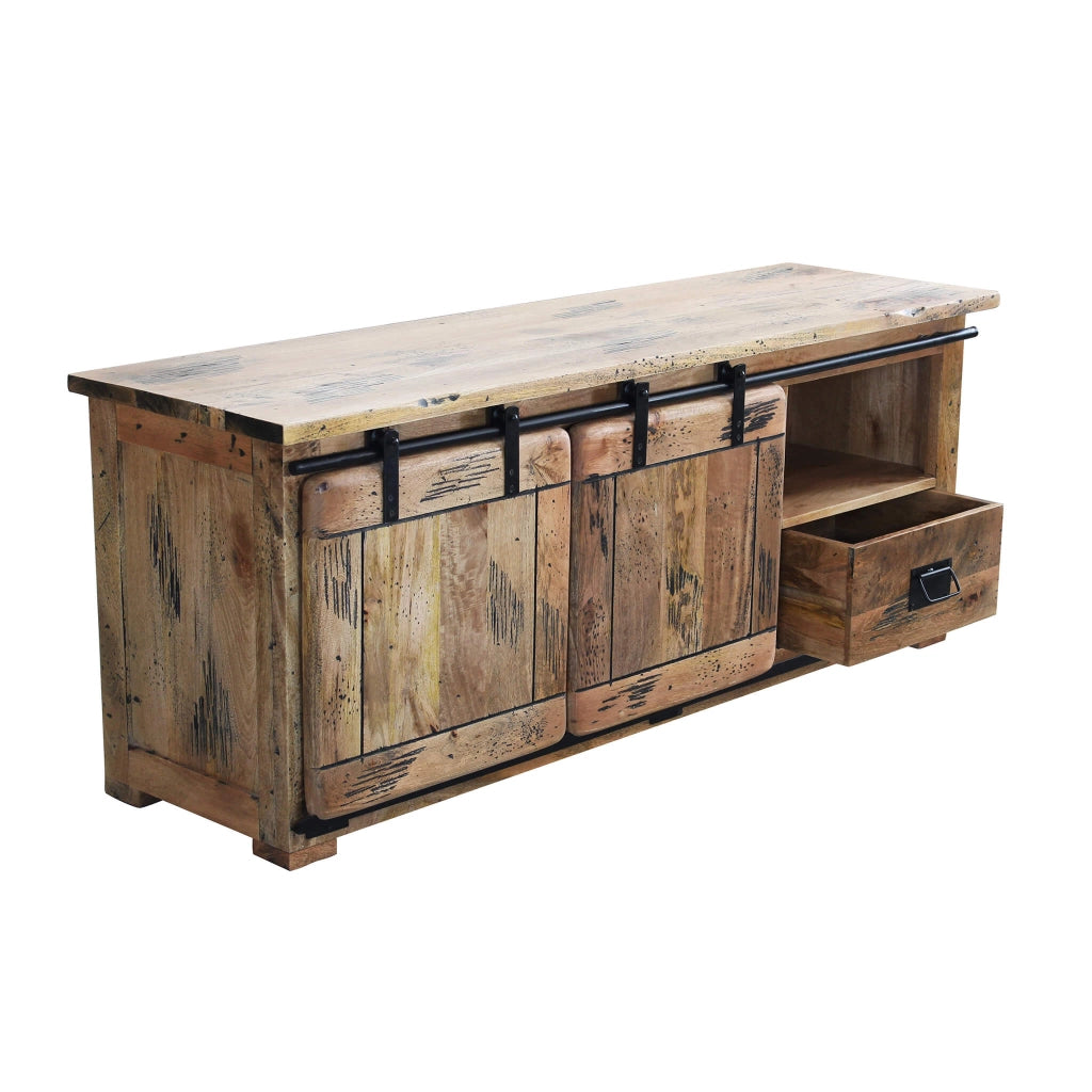 MOBILE WELDON PORTA TV IN LEGNO DI MANGO CON 2 ANTE SCORREVOLI