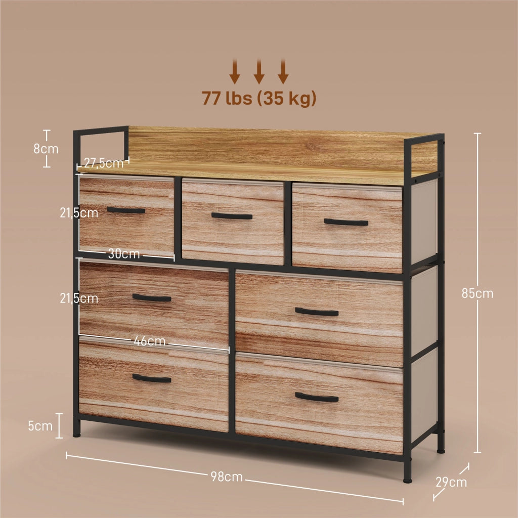 Cassettiera con 7 cassetti in tessuto pieghevole ¨C zephmum ¨C struttura in acciaio nero 98x29x85 cm