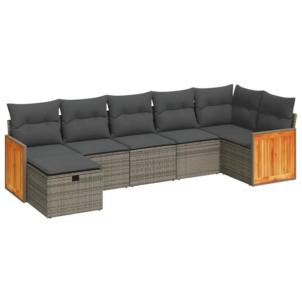 Set Divani da Giardino 7 pz con Cuscini Grigio in Polyrattan