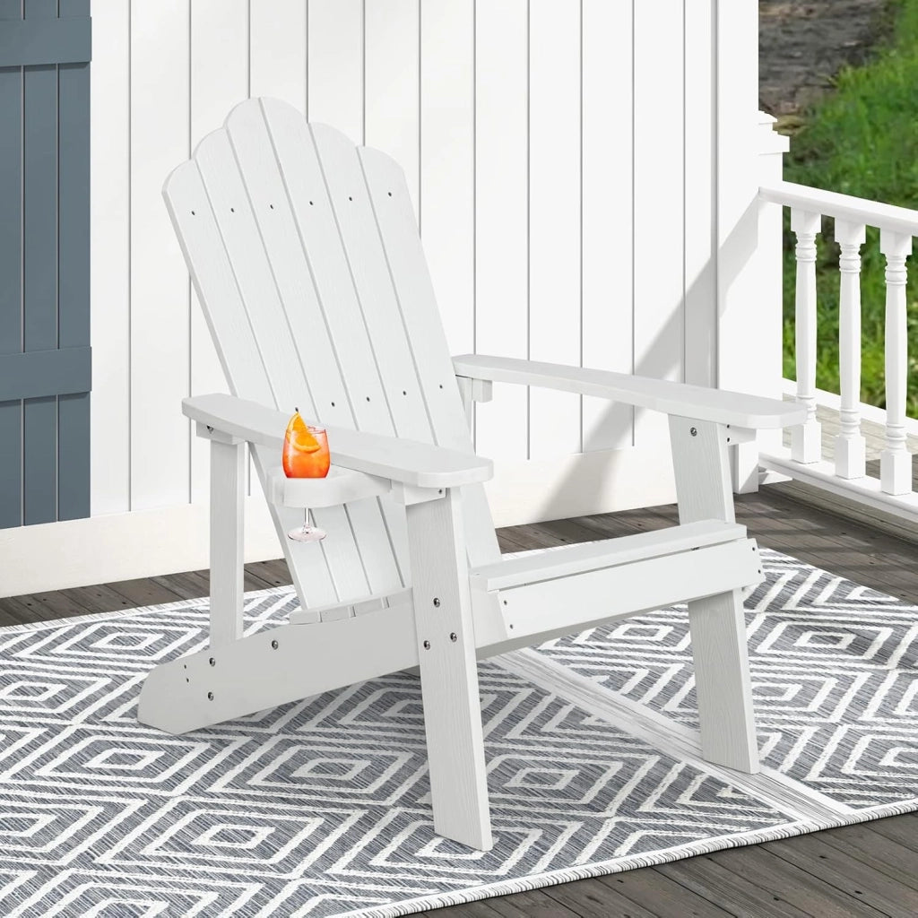 Adirondack - Poltrona grande lounge per patio con portabicchieri regolabile, sedia antincendio all'aperto, resistente alle intemperie, in legno, per copertura, giardino, 85 x 77 x 94 cm