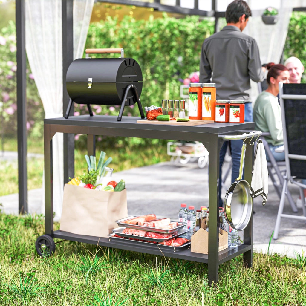 Carrello di servizio per giardino in acciaio con piano di lavoro ¨C zephmum ¨C nero 135x55x86.5 cm