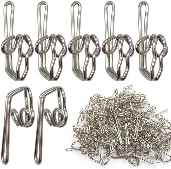 Cordoni per tende 100 pezzi - Cordoni metallici - Leggeri e resistenti allo shock - Facili da installare - Argento - 11 mm di larghezza/28 mm di lunghezza