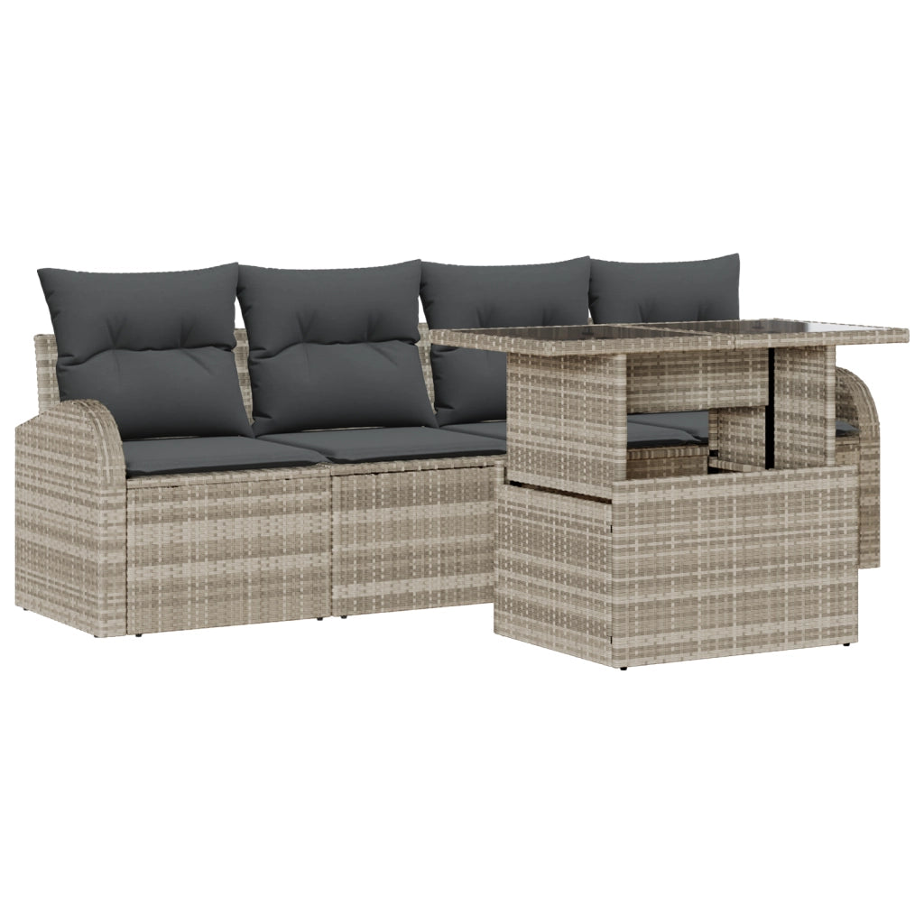 Set divani giardino  5 pezzi con cuscini Grigio chiaro Rattan poliestere