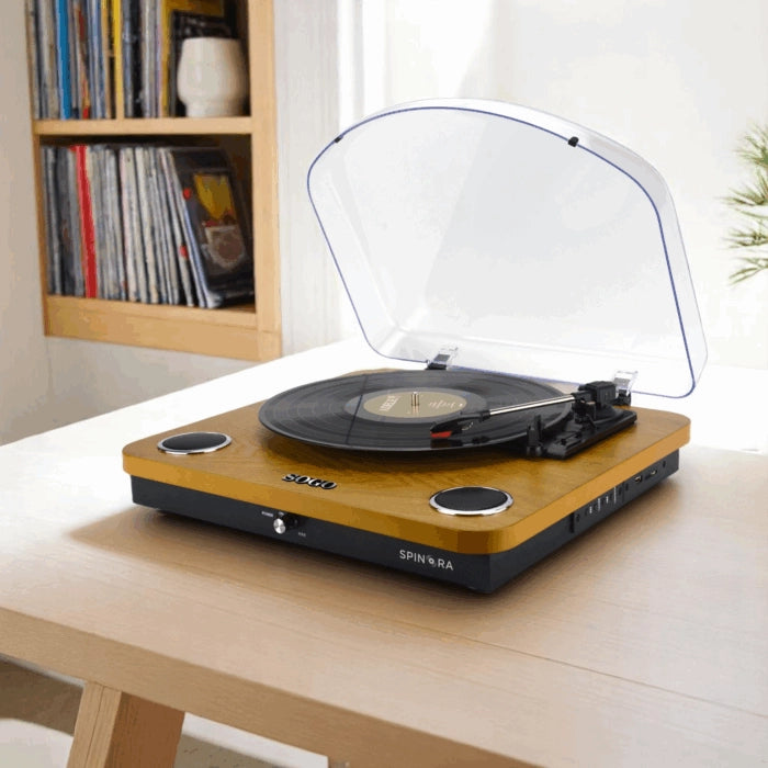 Giradischi vinile con altoparlanti integrati, Bluetooth, USB, 3 velocità 33/45/78 RPM, dischi 7-10-12 pollici - SOGO