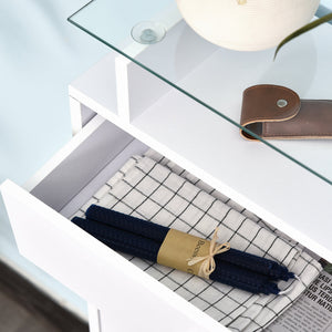 Mobile Scarpiera 2 Ante a Ribalta 1 Cassetto 1 Mensola in Vetro in Legno Bianco