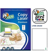 Etichette bianche con angoli arrotondati tico copy laser premium 199x289 mm - 1 et./foglio - conf. 100 fogli lp4w-199289 - 102004