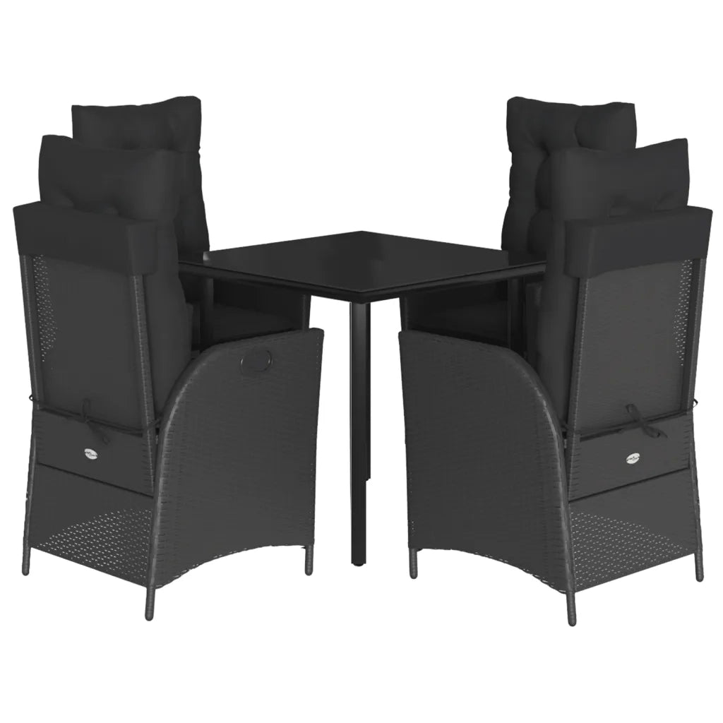 Set da Pranzo da Giardino 5 pz Nero con Cuscini in Polyrattan 3213185