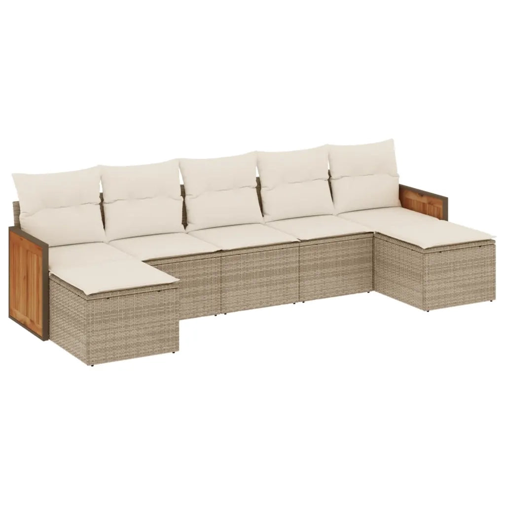 Set Divani da Giardino 7 pz con Cuscini Beige in Polyrattan