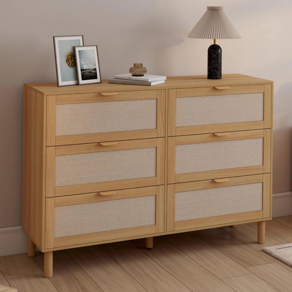 Cassettiera 6 cassetti Robin 115 cm Legno ed Effetto Lino
