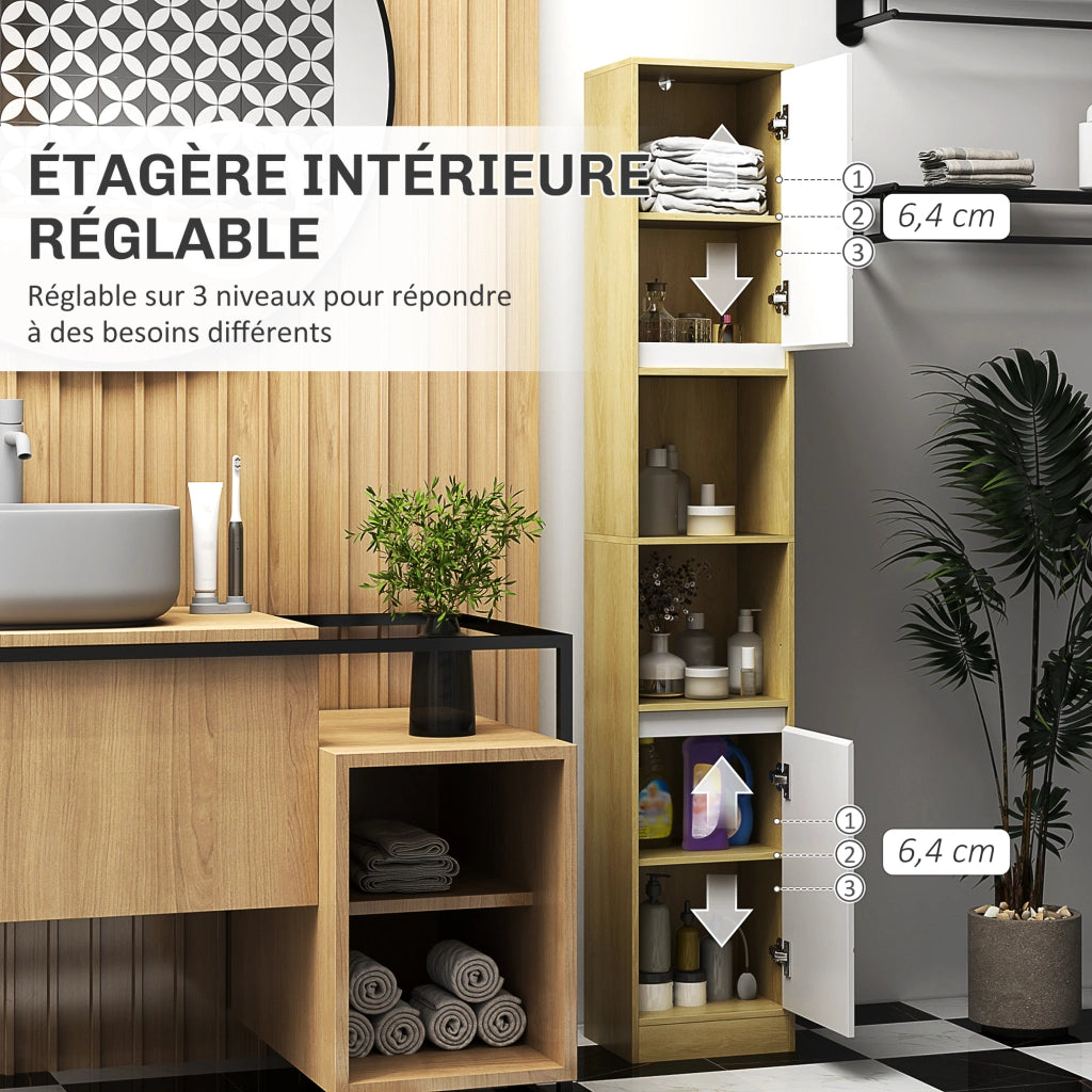 Mobile colonna bagno ¨C zephmum ¨C legno rovere chiaro bianco 30x24x170 cm