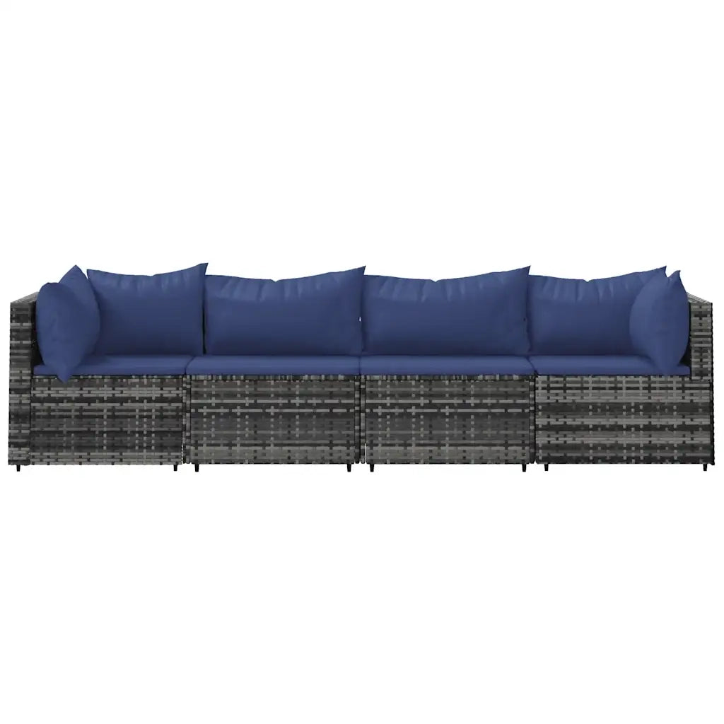 Set Divani da Giardino 4 pz con Cuscini in Polyrattan Grigiocod mxl 82204