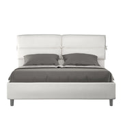 Letto Matrimoniale 160x200 cm con Rete e Contenitore con Testata e Alzata Comoda Imbottito in Similpelle Nandy Bianco