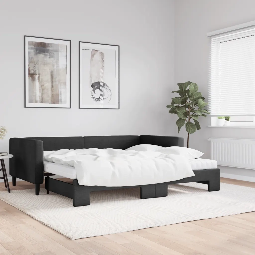 Divano Letto Estraibile con Materassi Nero 90x190 cm in Tessuto 3196608