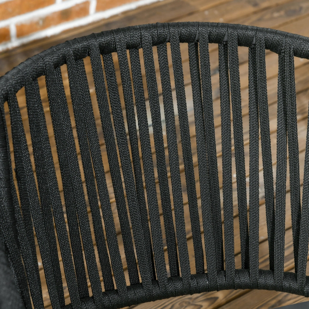 Coppia di sedie da giardino in stile boho con cuscini; struttura in acciaio nero; 57 x 60 x 71 cm