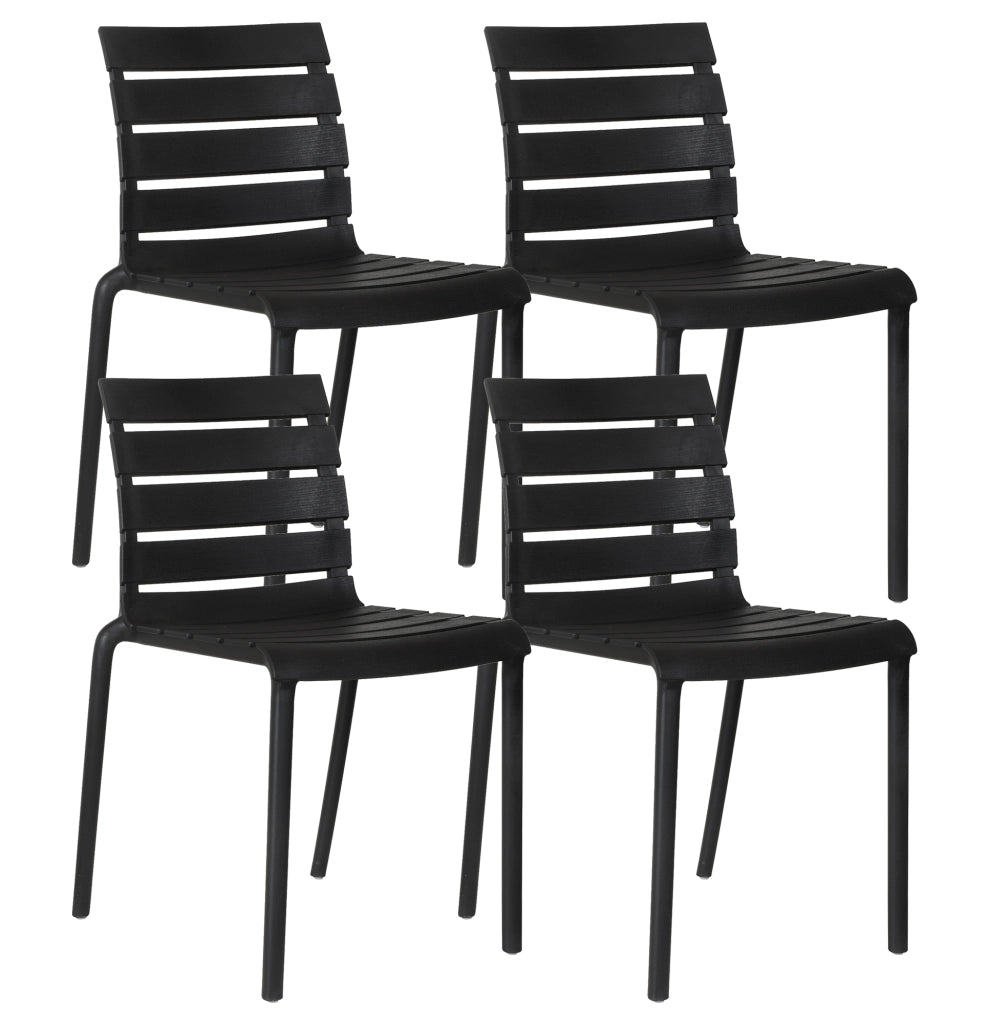 Set 4 Sedie In Polipropilene e Fibra Di Vetro Sedia Cucina Trattamento Uv Antiscolorimento Giardino Interno Esterno Moderne Robuste Resistenti Seduta Terrazzo Soggiorno Bar Ristorante Impilabili Nina-Nero