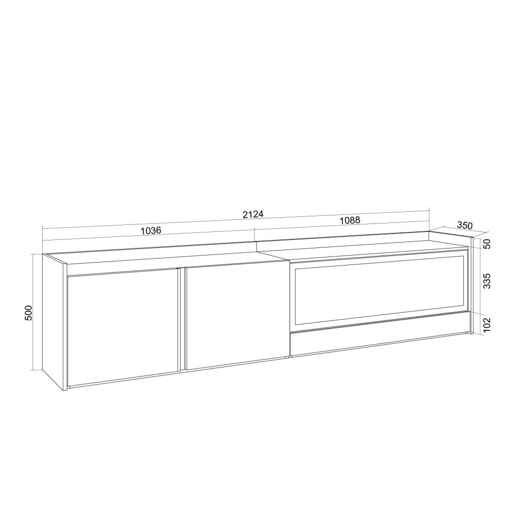 Mobile TV Soggiorno, 212x50x35 cm, Per TV fino a 80", Camino elettrico XXL, Sospeso, da appendere, LED, Rovere scuro e Nero