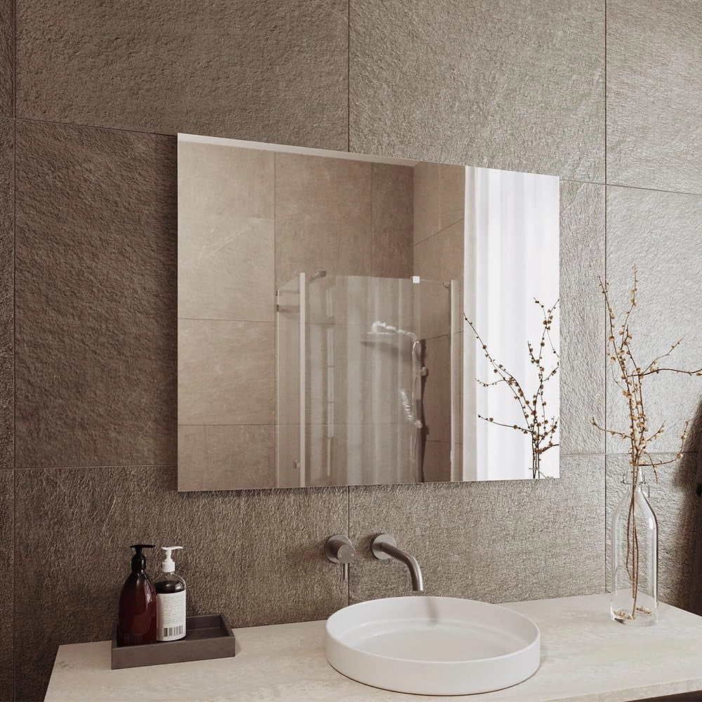 Specchio bagno Viola, Bianco, 80 x 65 cm, montabile a parete e compatibile con la collezione Viola
