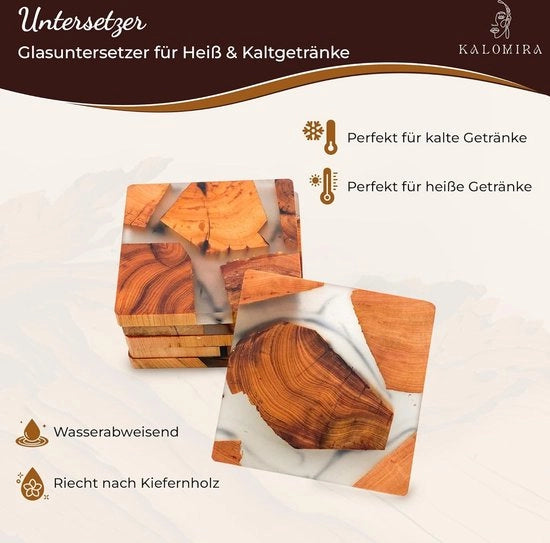 Sostegni in legno per bicchieri tazze - sostegni quadrati in resina epoxy - set da 6 - sostegni decorativi da tavolo - decorazione in legno resina epoxy