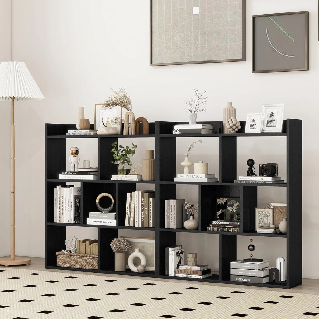 Libreria a Cubi con 7 Scomparti, Mensola Espositiva per l'Archiviazione, Libreria in Legno con Dispositivi Anti-Ribaltamento, per Studio Soggiorno, 80x20x90 cm (Nero)