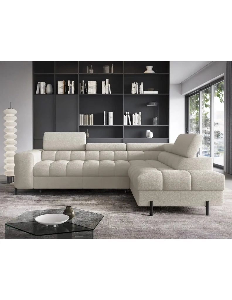Divano FERRUM Beige chiaro convertibile 5 posti angolo destro con contenitore 276x93x200cm