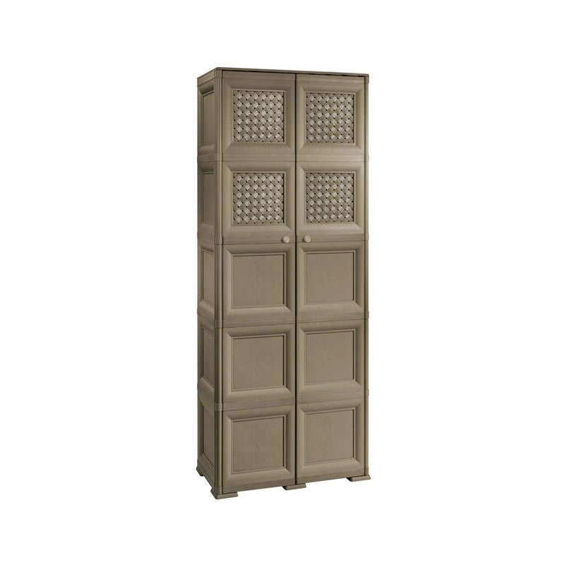 ARMADIO 5 MODULI WENGÉ 79X43X203 CM CON 6 ANTE CHIUSE E 4 TRAFORATE – CONTENITORE VERTICALE SALVASPAZIO PER INGRESSO E AMBIENTI COPERTI