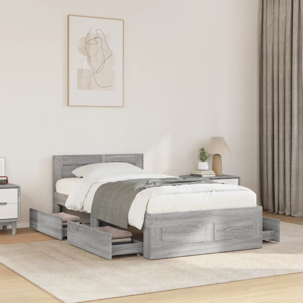 Letto singolo | Letto per adulti | Giroletto Testiera Grigio Cemento 90x200 cm Legno Multistrato