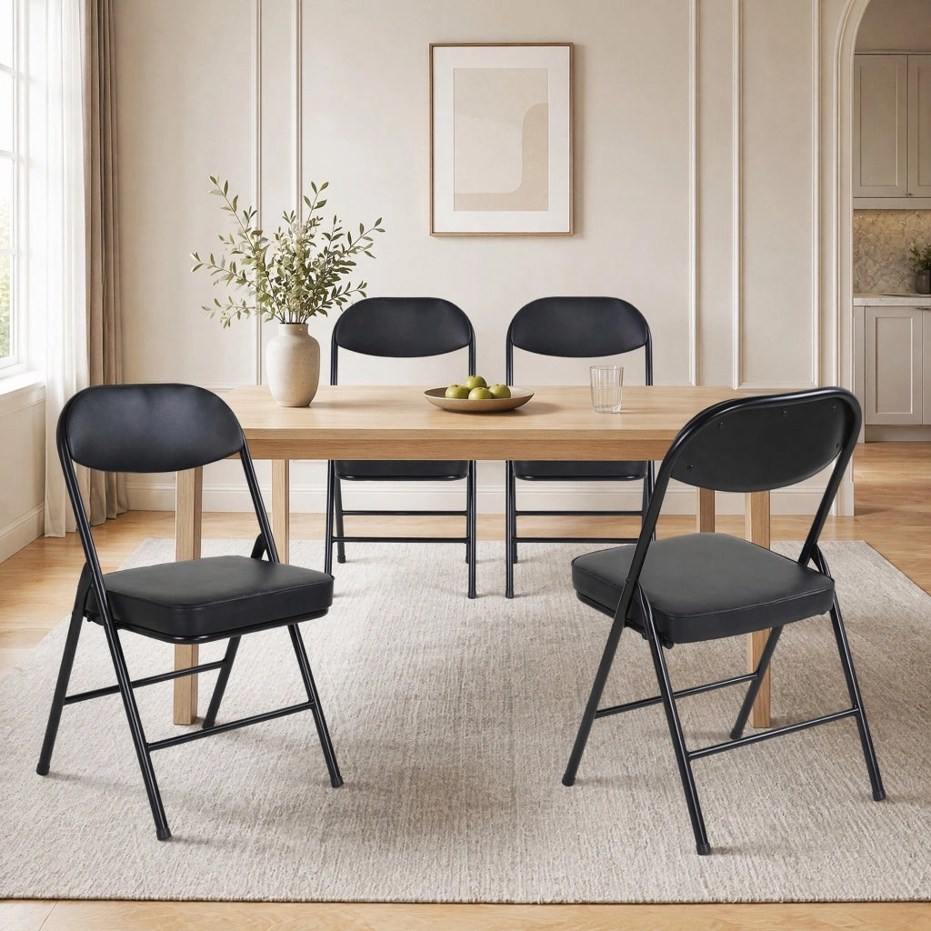 SEDIA PIEGHEVOLE Set da 4 con seduta imbottita, acciaio, Nero