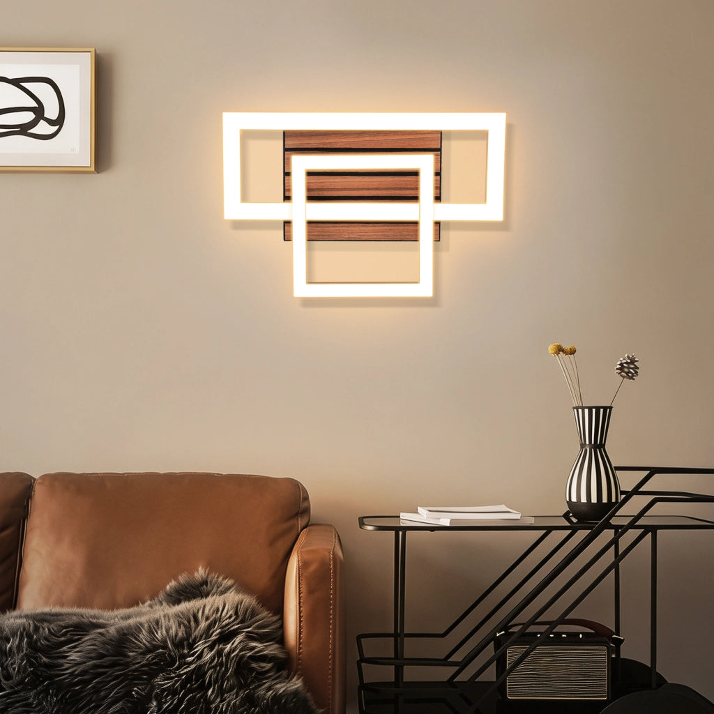 ZMH Lampada da soffitto LED 14W design moderno 3000K luce calda quadrata effetto legno soggiorno camera da letto