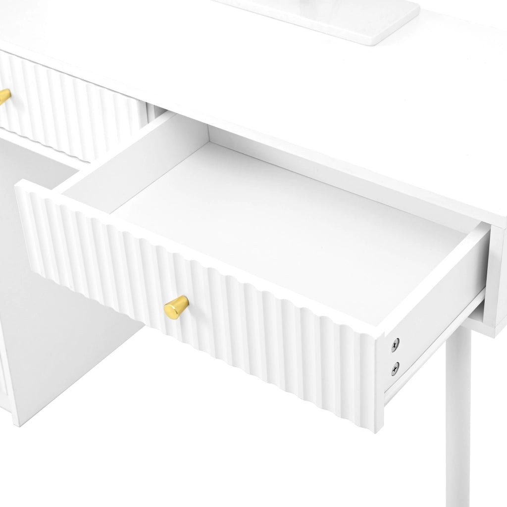 Scrivania Toeletta con Specchio LED ¨C MINIMAL ¨C Bianco, 4 Cassetti, Armadio, 100x40x125 cm