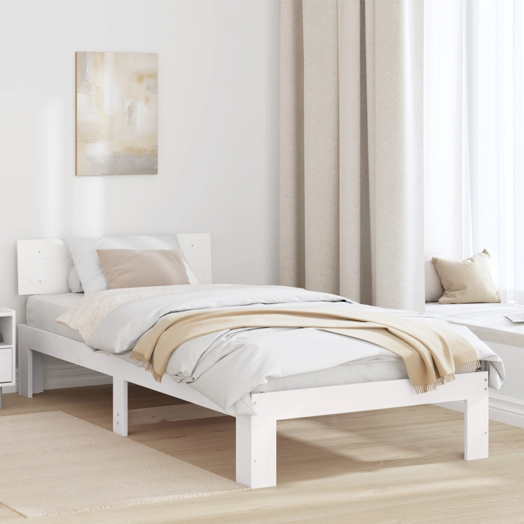 Struttura Letto con Testiera Bianca 75x190 cm Legno Massello di Pino