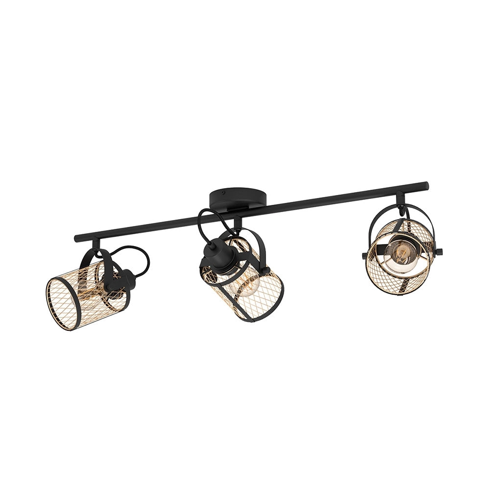 Plafoniera Industrial Dellow 3 Luci Acciaio Nero E