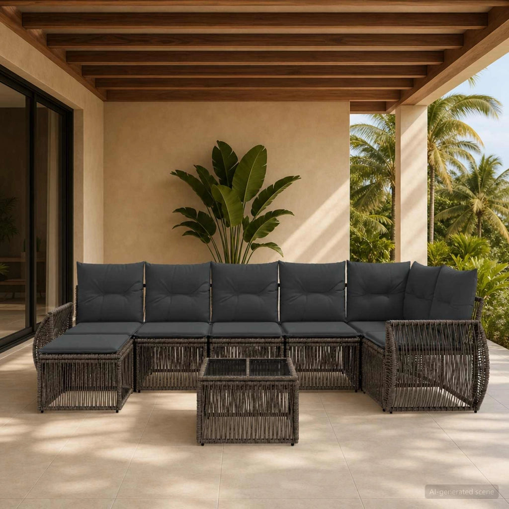 Set Divano da Giardino 8 pz Grigio e Grigio Scuro polyrattan 3435494