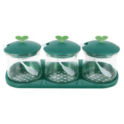 Set 3 barattoli per spezie in vetro con coperchi e base in plastica Verde Cheffinger
