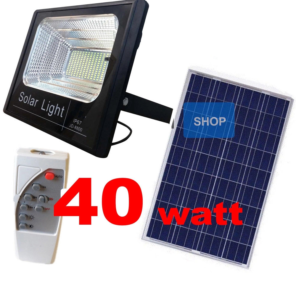 Trade Shop - Faro Pannello Energia Solare Faretto Led Luce Bianca Ip67 Con Telecomando -