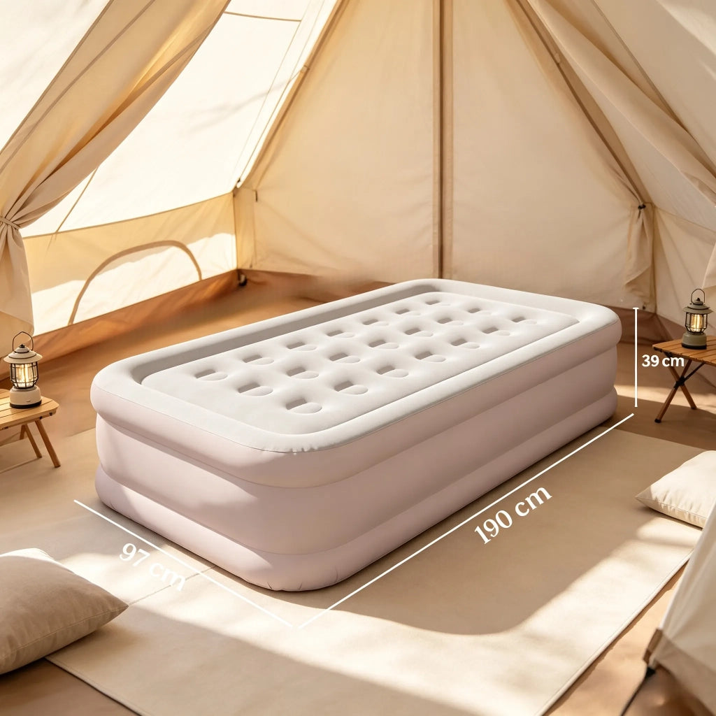 Materasso Gonfiabile con Pompa Elettrica Integrata Impermeabile 5000 mm 97x190x39 cm; Beige e Marrone