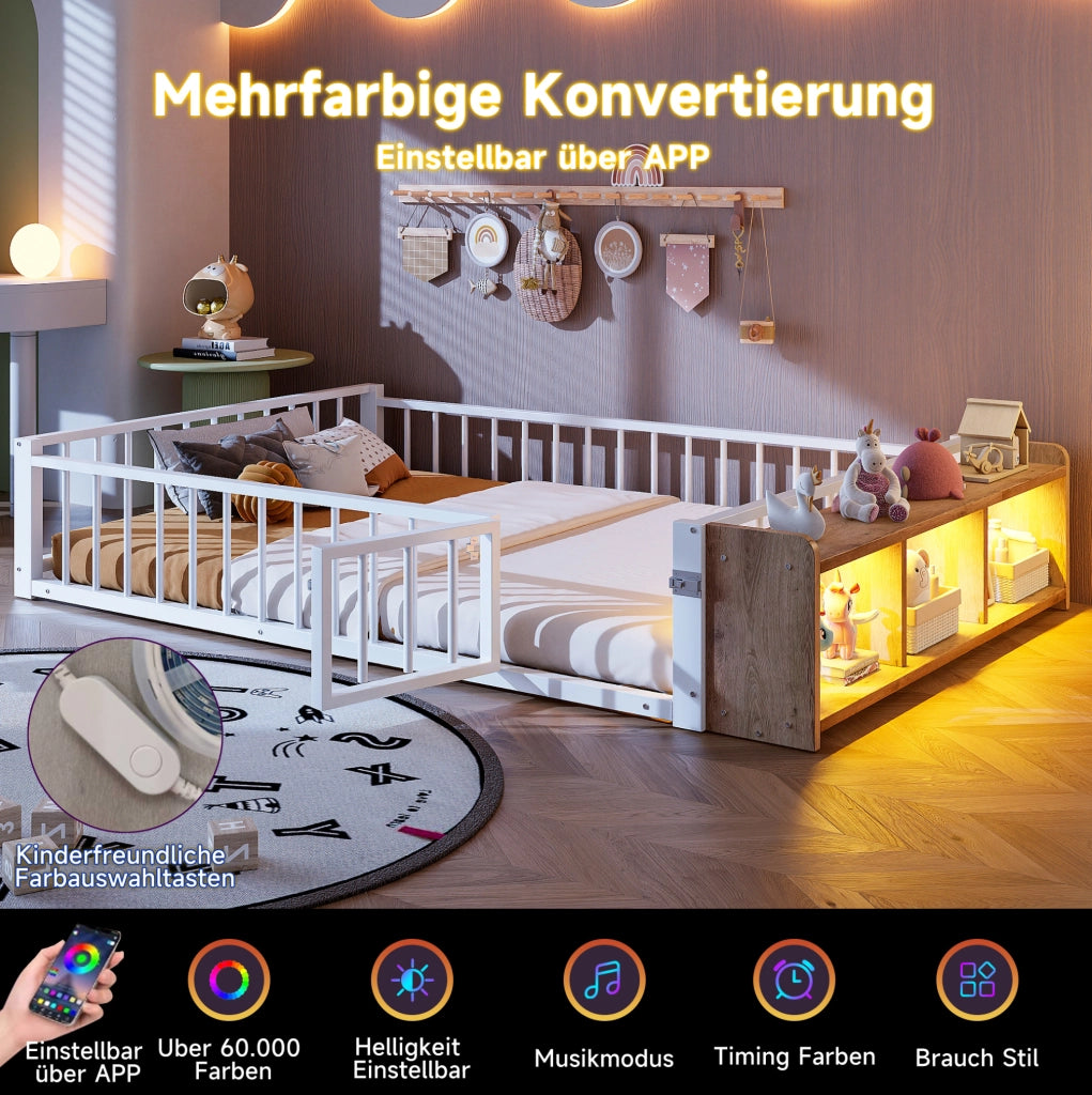 Letto per bambini in metallo con LED e vano 140x200 cm
