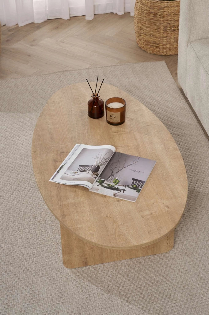 Parona, Tavolino da Salotto Forma Ovale, 120x65x40h cm Marrone Rovere