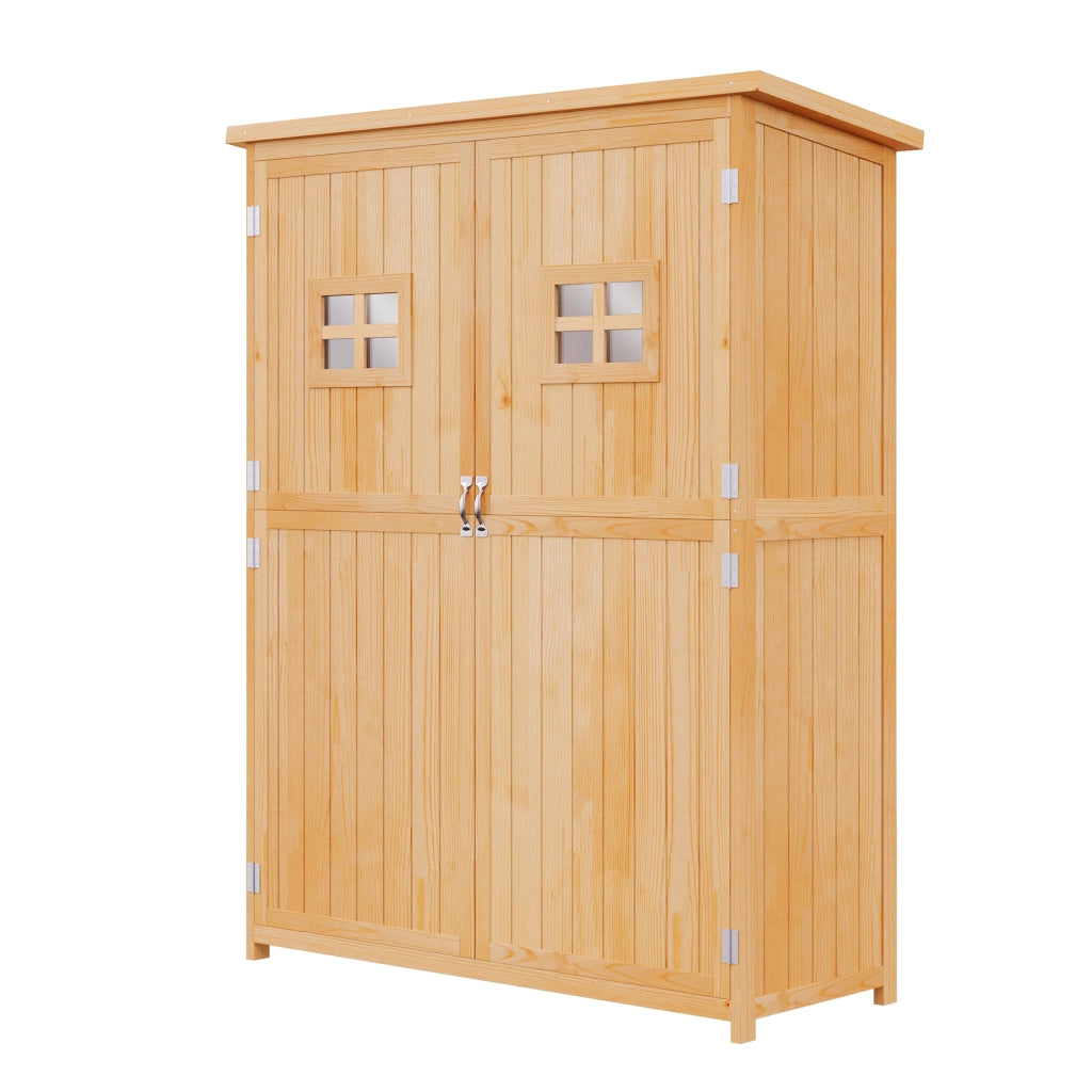 Casetta da Giardino Legno con Porta Doppia, Mensole e Finestre, 127.5x50x164cm