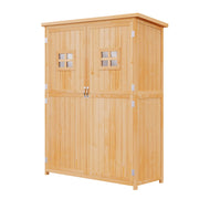 Casetta da Giardino Legno con Porta Doppia, Mensole e Finestre, 127.5x50x164cm
