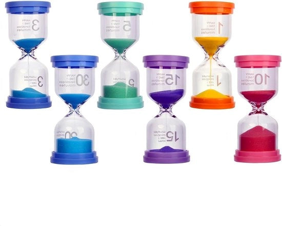Set di timer per bambini con pennelli di sabbia colorati - 1/3/5/10/15/30 minuti - 6 colori - Set orologio per i denti - Timer per l'igiene orale - Gioco da ufficio